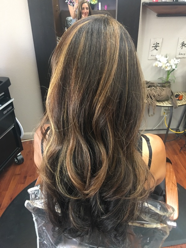 Add Texture And Contrast To Long Dark Hair Divine Design Salon